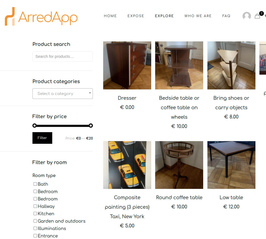 filter search in arredapp woocommerce marketplace